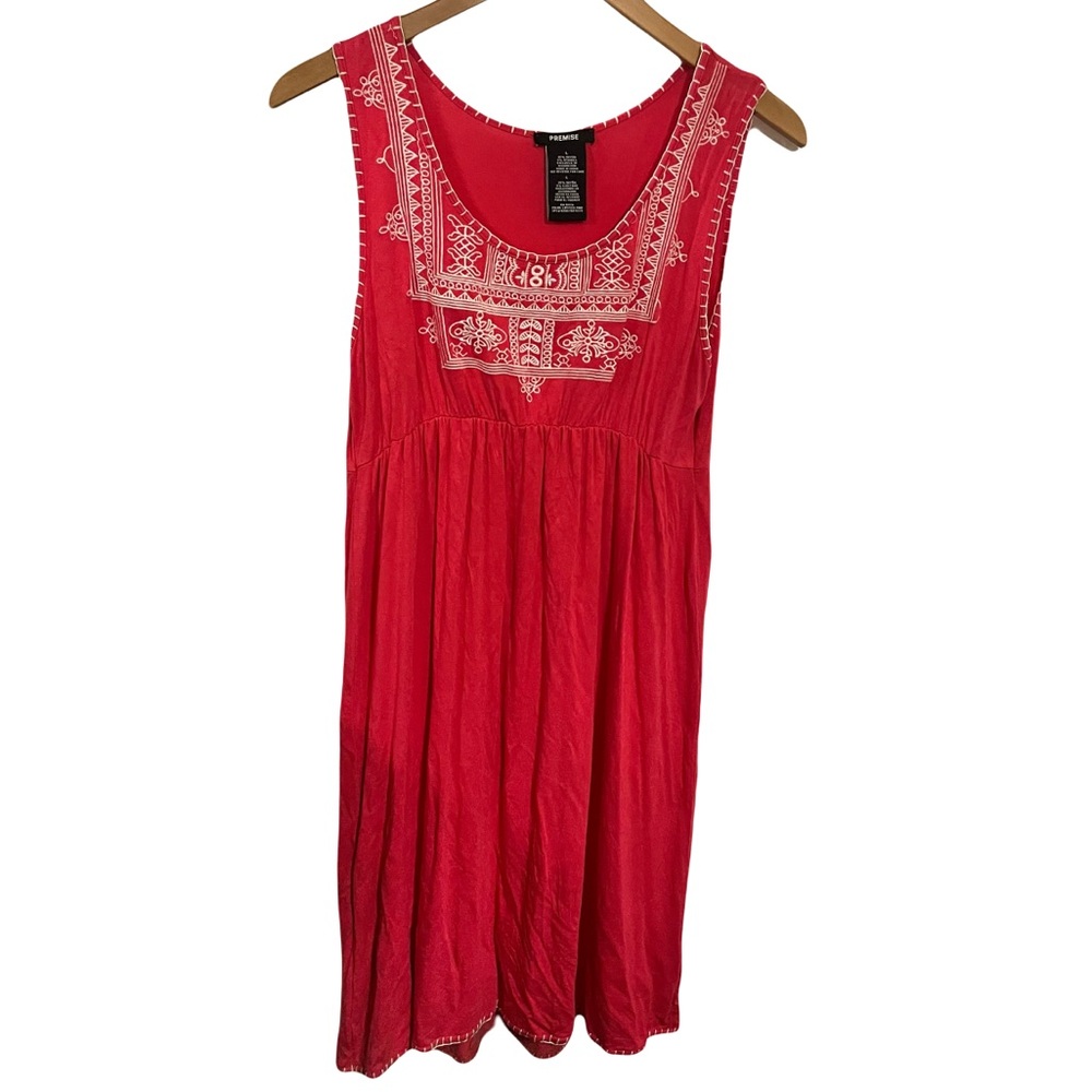 Premise Hot Pink Sun Dress Embroidered With White Design